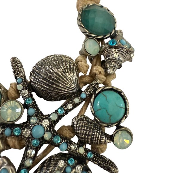 St. Thomas Nautical Themed Necklace Shells Starfish Turquoise Accents Adjustable - Picture 3 of 9